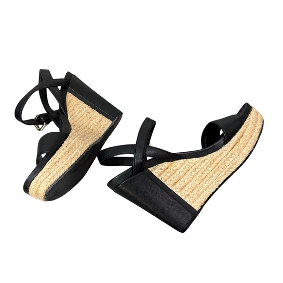 PRADA - SIZE 36EU / 6 US - BLACK LEATHER PLATFORM WEDGE ANKLE SANDALS - S6 - Picture 14 of 14